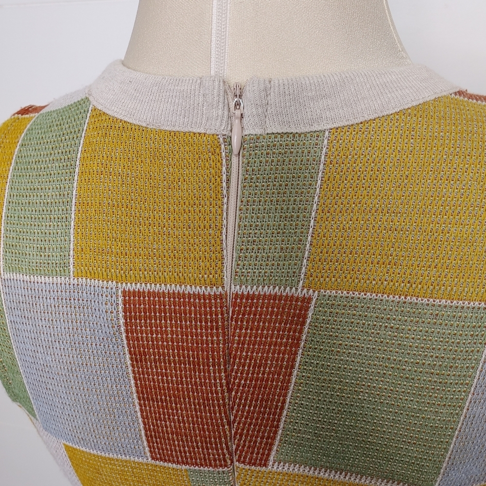 Zara Multicolor Patchwork Cutout Mini Dress — Sage, Mustard, Rust, Sky - Picture 10 of 16